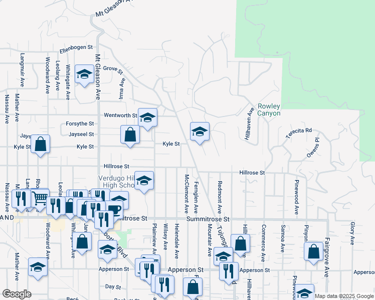map of restaurants, bars, coffee shops, grocery stores, and more near 10745 Tujunga Canyon Boulevard in Los Angeles