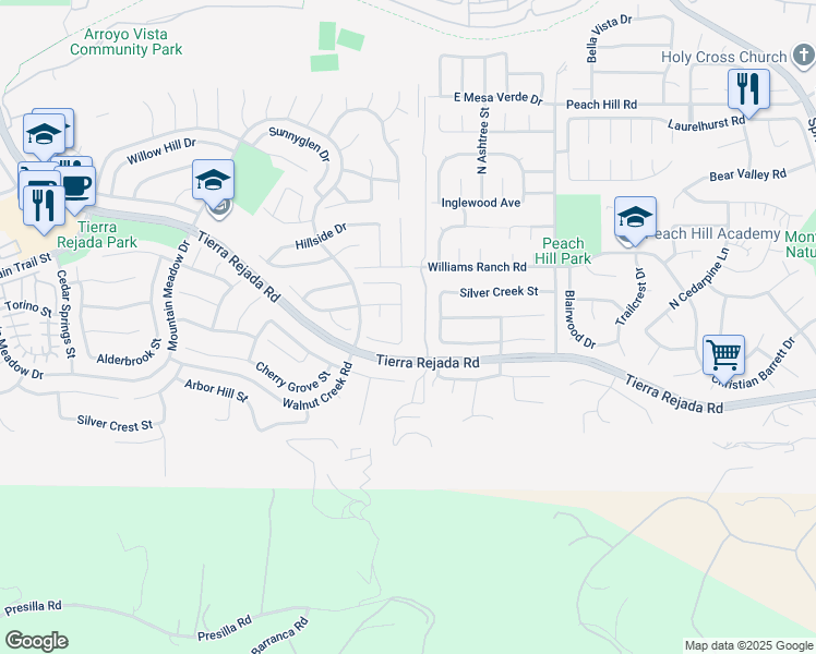 map of restaurants, bars, coffee shops, grocery stores, and more near 4028 Cliffrose Avenue in Moorpark