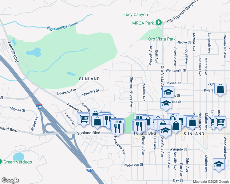 map of restaurants, bars, coffee shops, grocery stores, and more near 8701 Hillrose Street in Los Angeles
