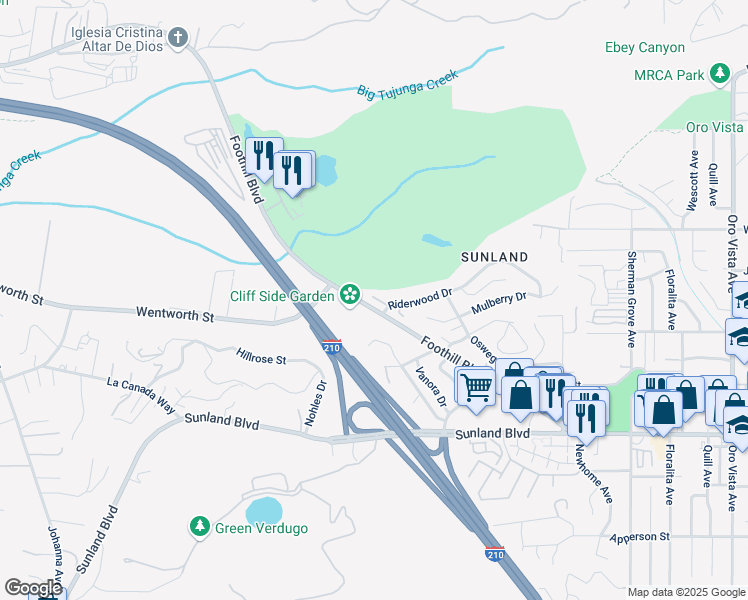 map of restaurants, bars, coffee shops, grocery stores, and more near 9137 West Foothill Boulevard in Los Angeles