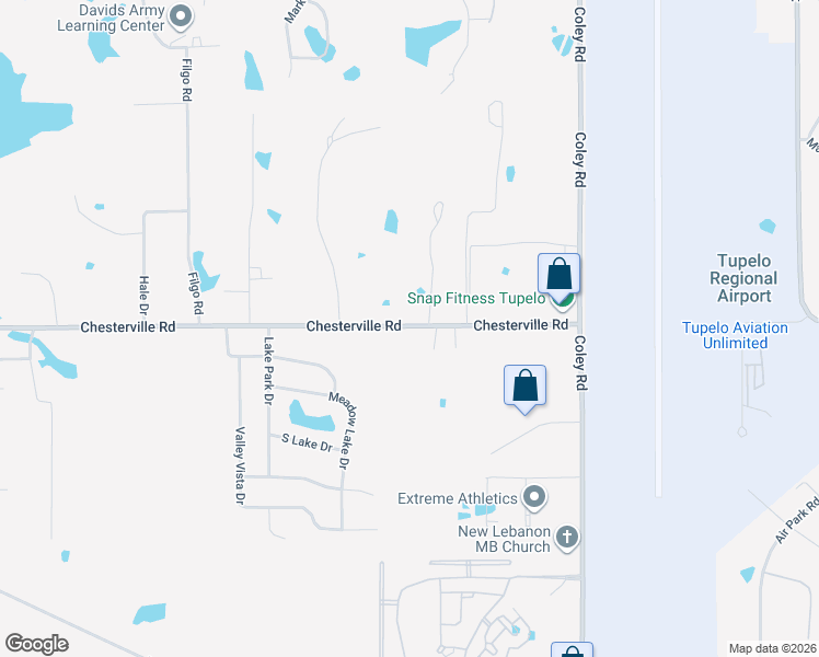 map of restaurants, bars, coffee shops, grocery stores, and more near 4305-4499 Chesterville Rd in Tupelo