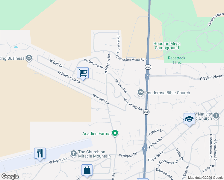 map of restaurants, bars, coffee shops, grocery stores, and more near 323 West Roundup Road in Payson