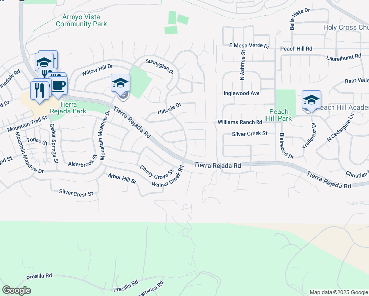 map of restaurants, bars, coffee shops, grocery stores, and more near 4007 Doneva Road in Moorpark