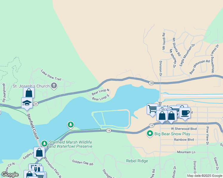 map of restaurants, bars, coffee shops, grocery stores, and more near 42521 Bear Loop North in Big Bear