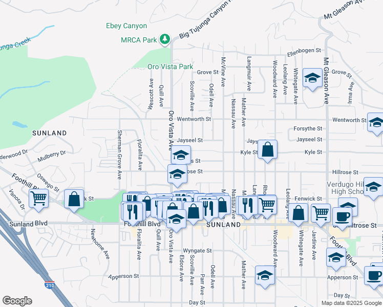 map of restaurants, bars, coffee shops, grocery stores, and more near 8320 Kyle Street in Los Angeles