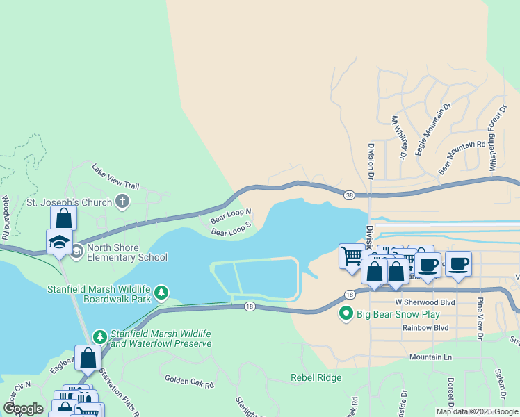 map of restaurants, bars, coffee shops, grocery stores, and more near 42521 Bear Loop North in Big Bear