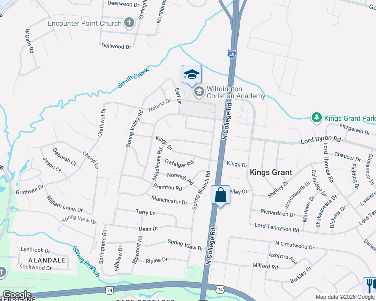 map of restaurants, bars, coffee shops, grocery stores, and more near 4621 Kings Drive in Wilmington