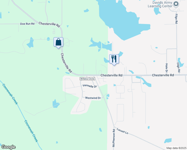 map of restaurants, bars, coffee shops, grocery stores, and more near 381 Willena Circle in Tupelo