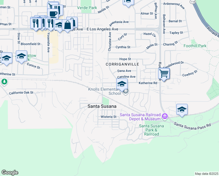 map of restaurants, bars, coffee shops, grocery stores, and more near 6224 Tangelo Place in Simi Valley