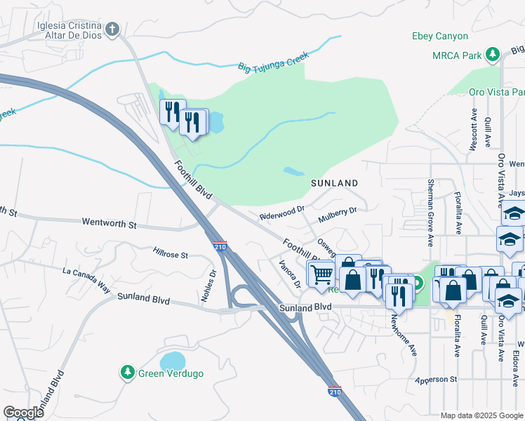 map of restaurants, bars, coffee shops, grocery stores, and more near 9071 Riderwood Drive in Los Angeles