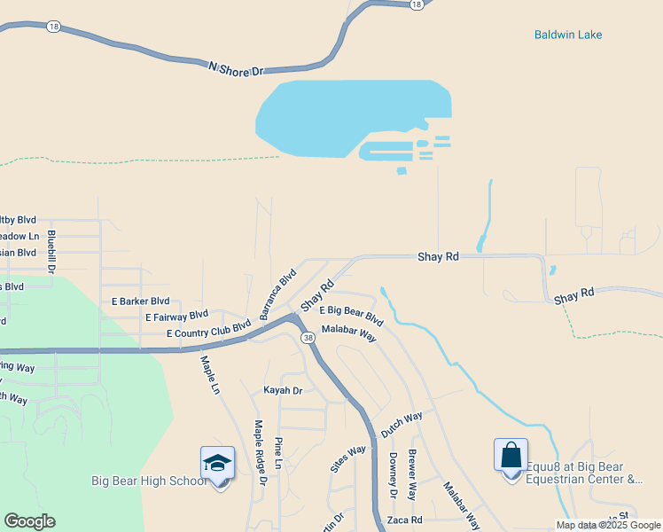 map of restaurants, bars, coffee shops, grocery stores, and more near 1352 East Country Club Boulevard in Big Bear