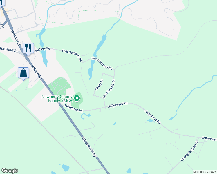 map of restaurants, bars, coffee shops, grocery stores, and more near 151 Morningside Drive in Newberry