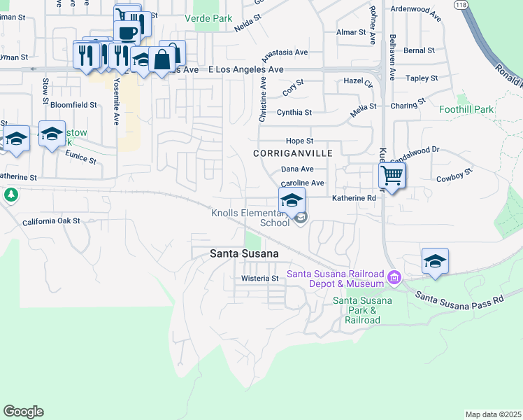 map of restaurants, bars, coffee shops, grocery stores, and more near 6224 Tangelo Place in Simi Valley