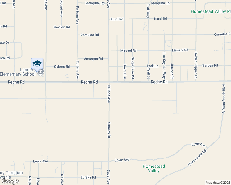 map of restaurants, bars, coffee shops, grocery stores, and more near 56877 Reche Road in Landers