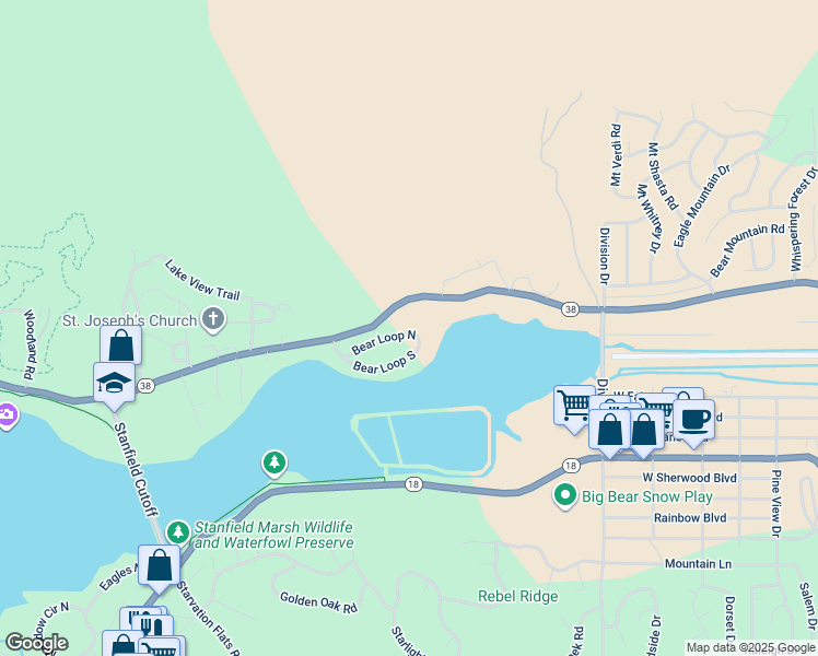 map of restaurants, bars, coffee shops, grocery stores, and more near 42539 Bear Loop in Big Bear