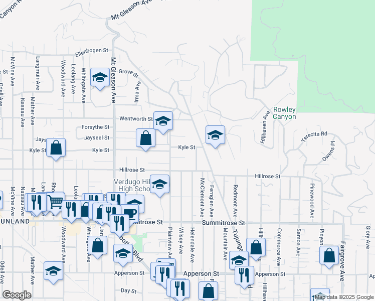 map of restaurants, bars, coffee shops, grocery stores, and more near 7536 Kyle Street in Los Angeles