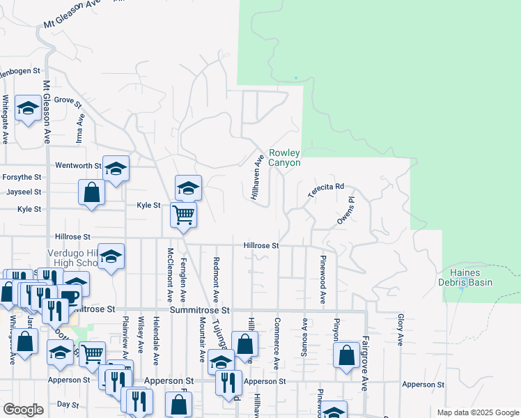 map of restaurants, bars, coffee shops, grocery stores, and more near 7212 Chetwood Drive in Los Angeles
