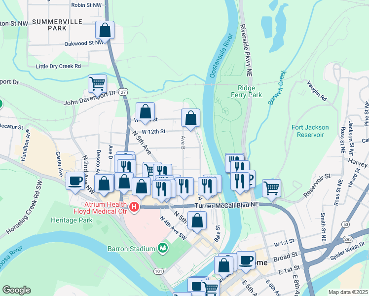 map of restaurants, bars, coffee shops, grocery stores, and more near 606 West 11th Street in Rome