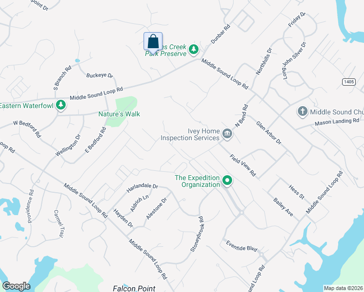 map of restaurants, bars, coffee shops, grocery stores, and more near 303 Whisper Park Drive in Wilmington
