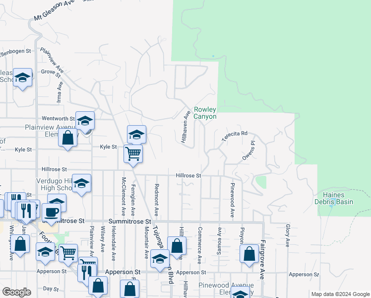 map of restaurants, bars, coffee shops, grocery stores, and more near 7218 Chetwood Drive in Los Angeles