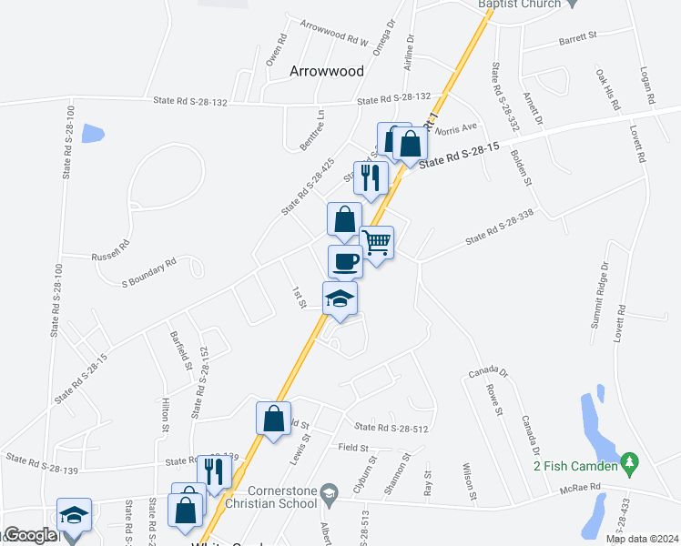 map of restaurants, bars, coffee shops, grocery stores, and more near 1805 Jefferson Davis Highway in Camden