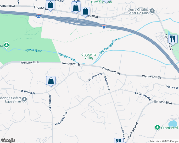 map of restaurants, bars, coffee shops, grocery stores, and more near 10103 Rivkind Lane in Los Angeles
