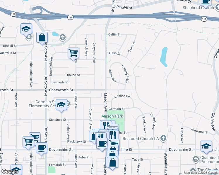 map of restaurants, bars, coffee shops, grocery stores, and more near in Los Angeles