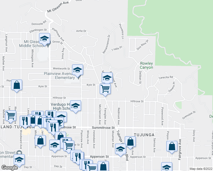 map of restaurants, bars, coffee shops, grocery stores, and more near 10777 Mountair Avenue in Los Angeles