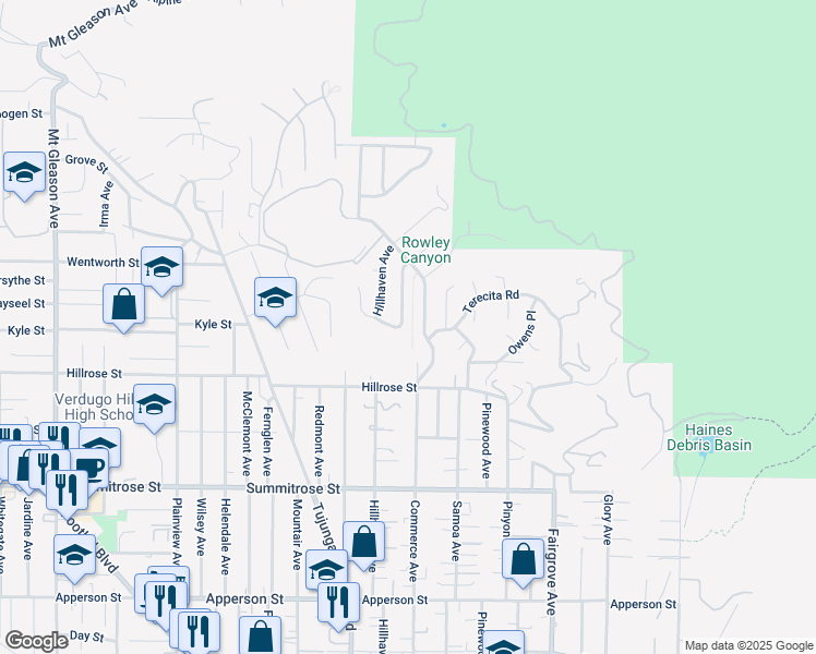 map of restaurants, bars, coffee shops, grocery stores, and more near 10772 Deliban Avenue in Los Angeles