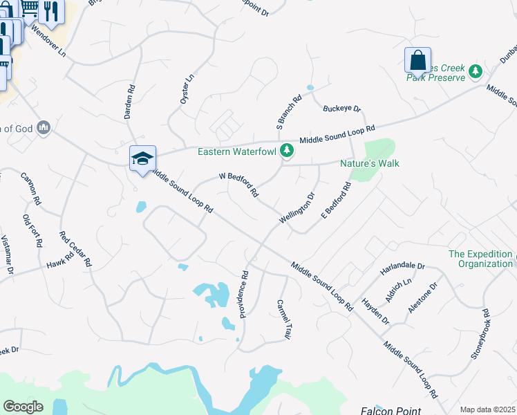map of restaurants, bars, coffee shops, grocery stores, and more near 117 Bedford Road West in Wilmington