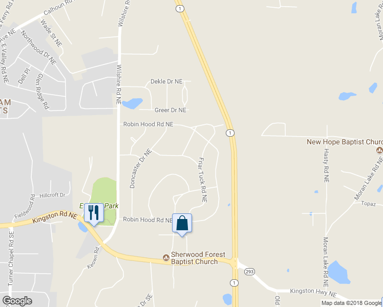 map of restaurants, bars, coffee shops, grocery stores, and more near 111 Friar Tuck Rd NE in Rome