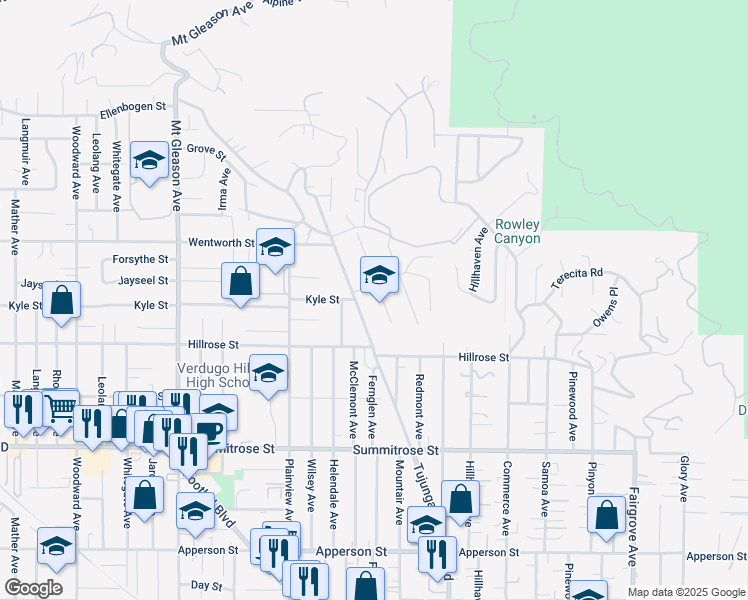 map of restaurants, bars, coffee shops, grocery stores, and more near 10777 Mountair Avenue in Los Angeles