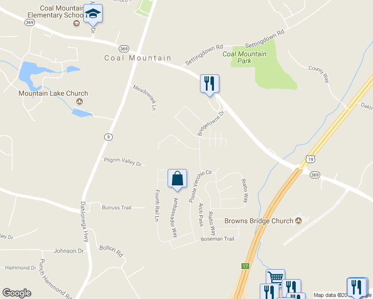 map of restaurants, bars, coffee shops, grocery stores, and more near 3835 New Salem Court in Cumming