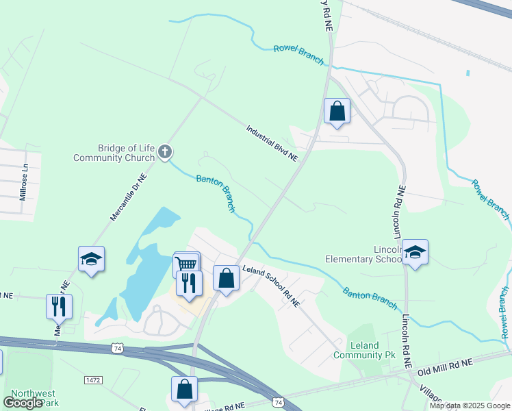 map of restaurants, bars, coffee shops, grocery stores, and more near 9171 Arden Road Northeast in Leland