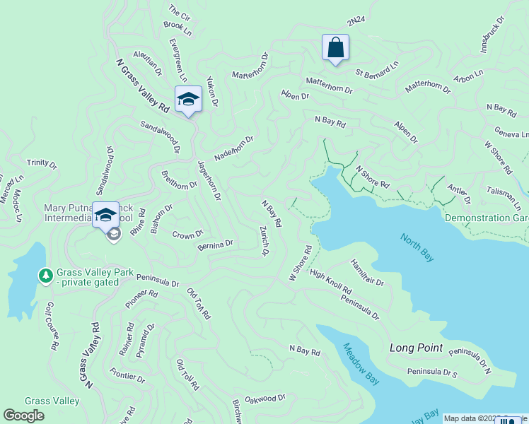 map of restaurants, bars, coffee shops, grocery stores, and more near 27528 North Bay Road in Lake Arrowhead