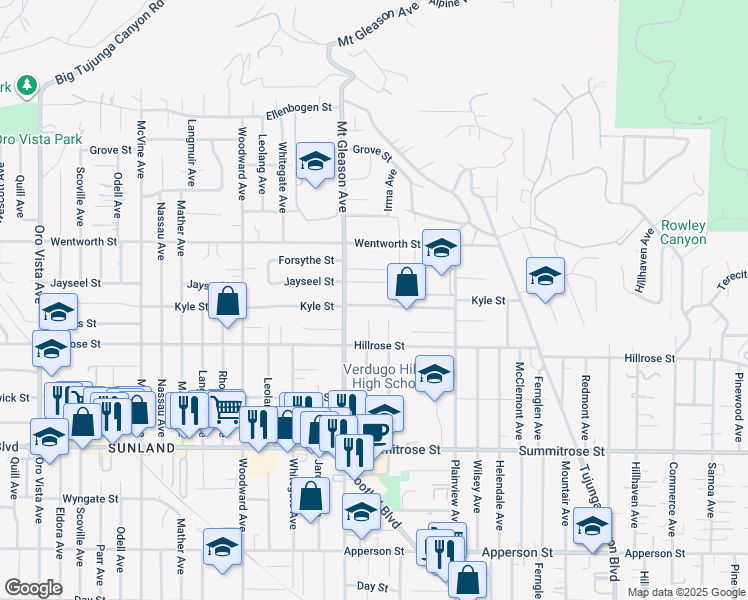 map of restaurants, bars, coffee shops, grocery stores, and more near 7735 Kyle Street in Los Angeles