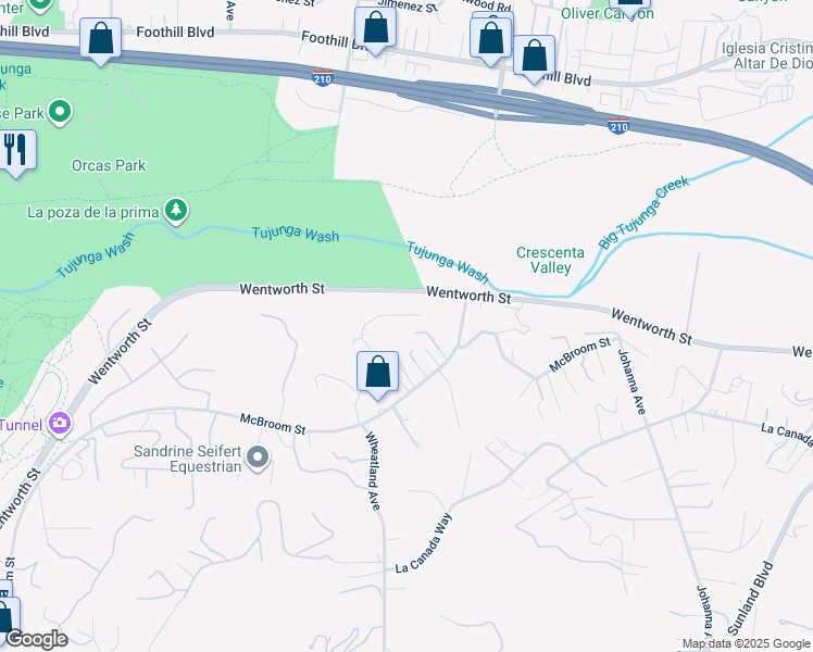 map of restaurants, bars, coffee shops, grocery stores, and more near 10319 McBroom Street in Los Angeles