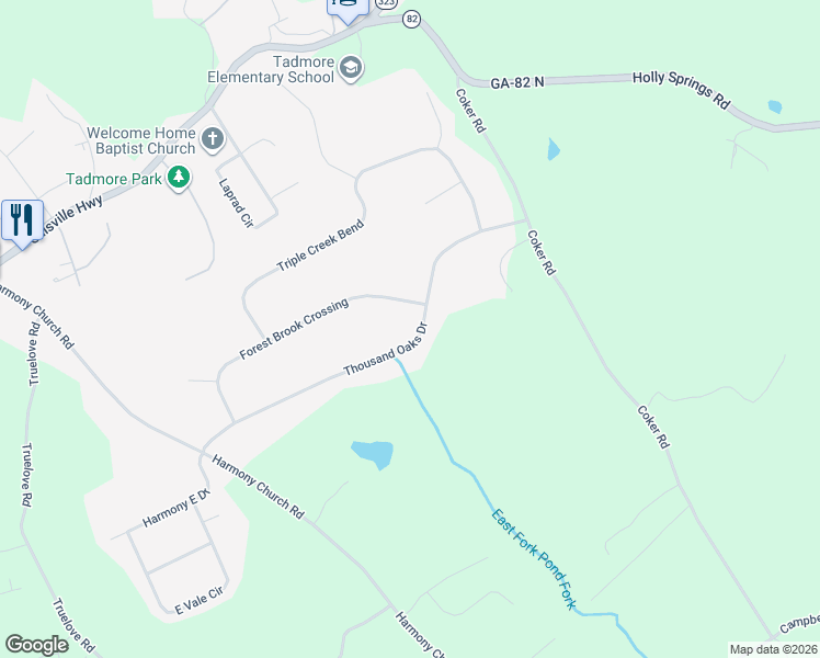 map of restaurants, bars, coffee shops, grocery stores, and more near 3285 Thousand Oaks Drive in Gainesville