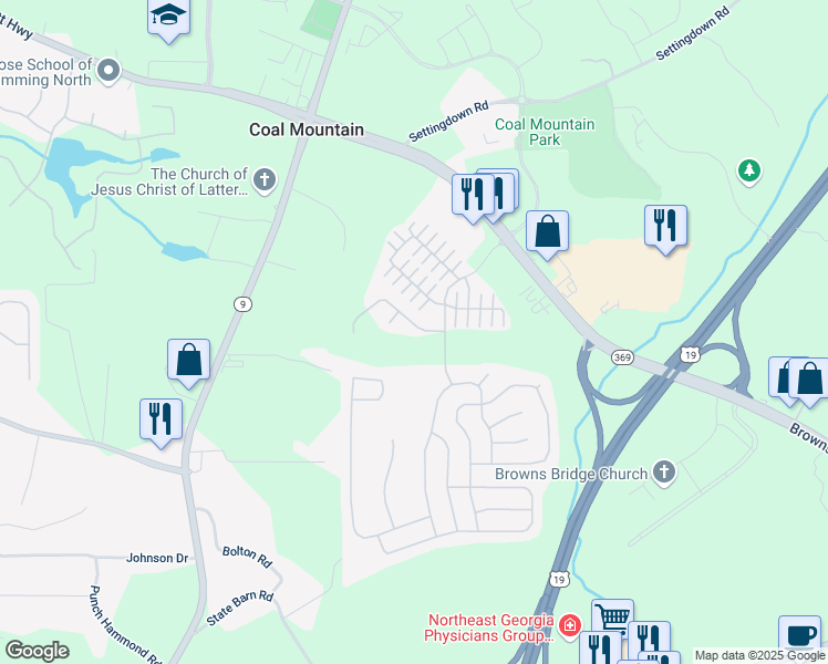 map of restaurants, bars, coffee shops, grocery stores, and more near 3835 New Salem Court in Cumming