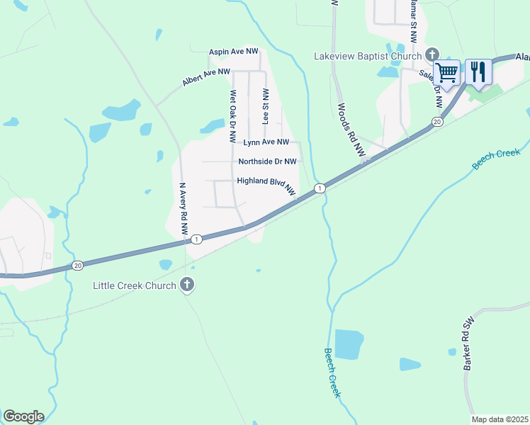 map of restaurants, bars, coffee shops, grocery stores, and more near 3794 Alabama Highway in Rome