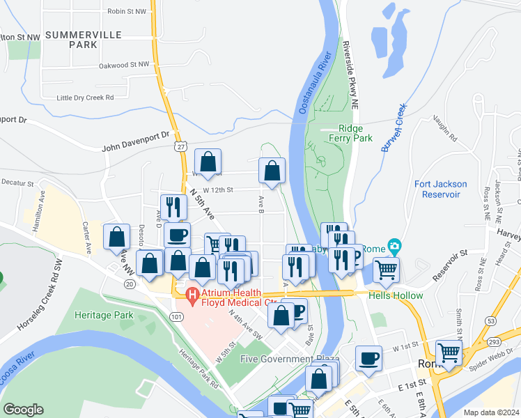 map of restaurants, bars, coffee shops, grocery stores, and more near 1103 Avenue B in Rome