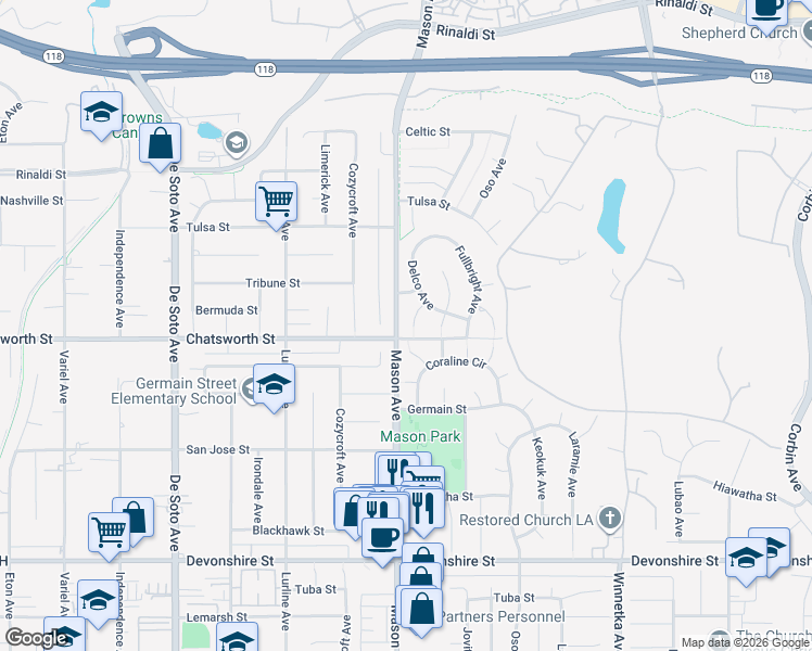 map of restaurants, bars, coffee shops, grocery stores, and more near in Los Angeles