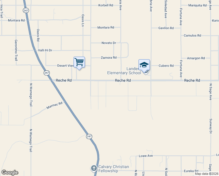 map of restaurants, bars, coffee shops, grocery stores, and more near 56221 Reche Road in Landers