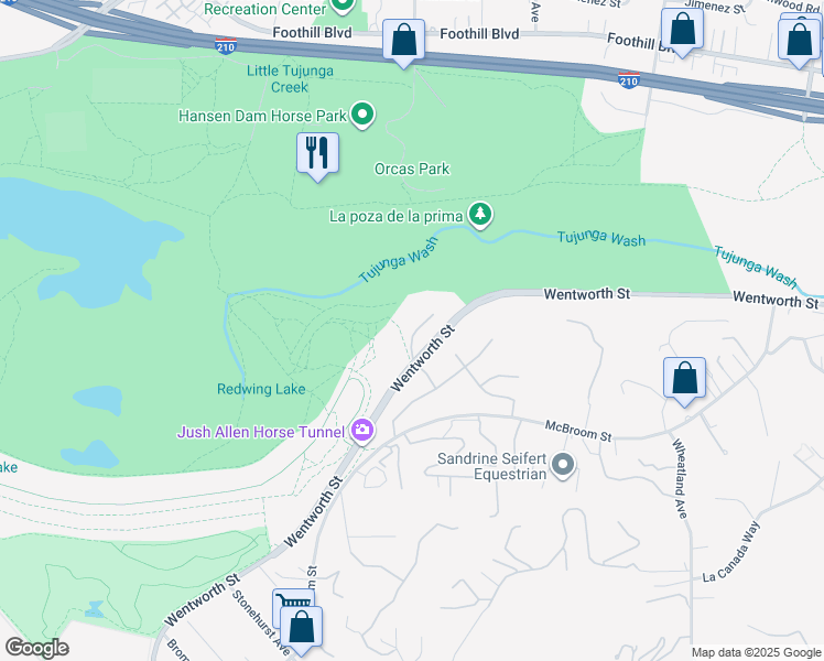 map of restaurants, bars, coffee shops, grocery stores, and more near 10931 West Shadow Hills Avenue in Los Angeles
