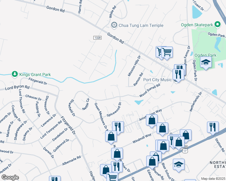 map of restaurants, bars, coffee shops, grocery stores, and more near 612 Cherry Laurel Court in Wilmington