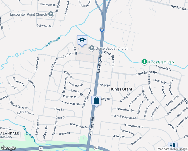 map of restaurants, bars, coffee shops, grocery stores, and more near 1101-1299 N College Rd in Wilmington
