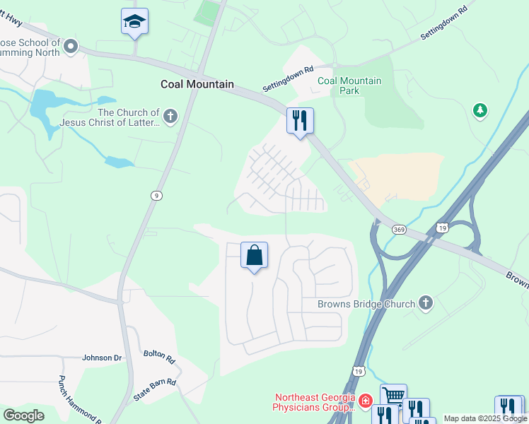 map of restaurants, bars, coffee shops, grocery stores, and more near 3845 New Salem Court in Cumming