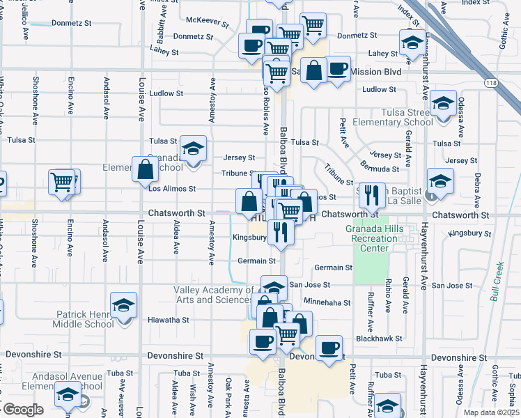 map of restaurants, bars, coffee shops, grocery stores, and more near in Los Angeles