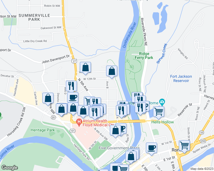 map of restaurants, bars, coffee shops, grocery stores, and more near 1107 Avenue B in Rome