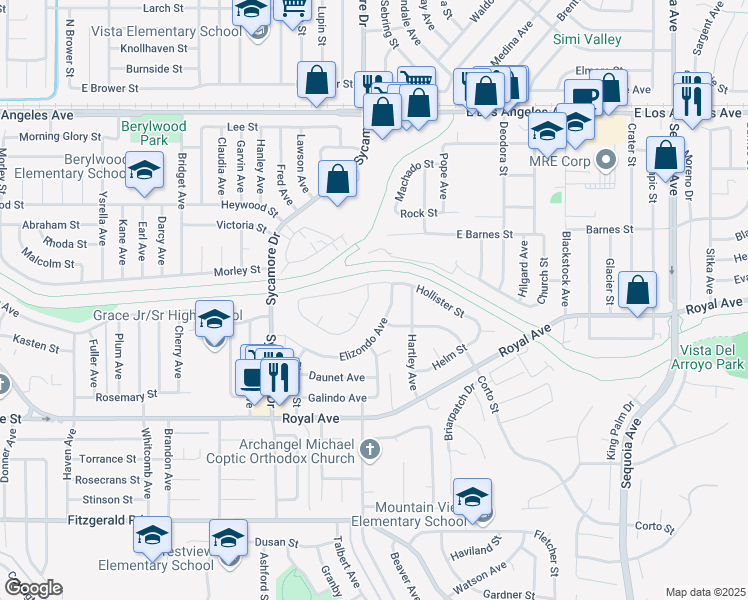 map of restaurants, bars, coffee shops, grocery stores, and more near 2770 Fallon Circle in Simi Valley